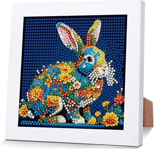 Qiukoo Diamond Painting Kinder Set ab 4 5 6 7 8 9 10 - Diamond Painting Bilder Kaninchen Tier - Geschenk Mädchen 4-10 Jahre - Geeignet für Festivals Geschenke Ostern Heimwerkeraktivitäten Dekoration von Qiukoo