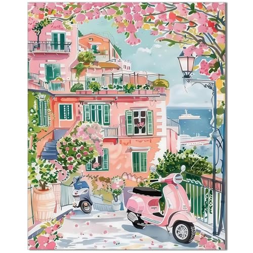 Qiukoo Malen Nach Zahlen Erwachsene Landschaft, Paint by Numbers Malen Nach Zahlen, DIY Haus mit Pinseln und farben Ölgemälde Leinwand für Home Decor, Geschenk(40x50cm) von Qiukoo