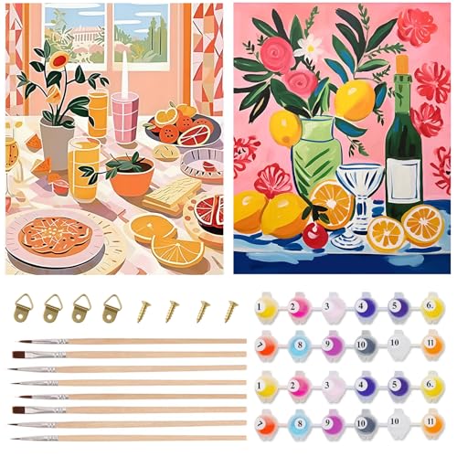 Qiukoo Malen Nach Zahlen Erwachsene Weingläser - 2 Set Paint by Number Acrylfarbe Leinwand und Pinsel Kit Geschenk für Erwachsene, Kreativ Set, Malen Nach Zahlen Eigenes Bild, 40x50cm Qiukoo Malen Nach Zahlen Erwachsene Weingläser - 2 Set Paint by Number Acrylfarbe Leinwand und Pinsel Kit Geschenk für Erwachsene, Kreativ Set, Malen Nach Zahlen Eigenes Bild, 40x50cm von Qiukoo