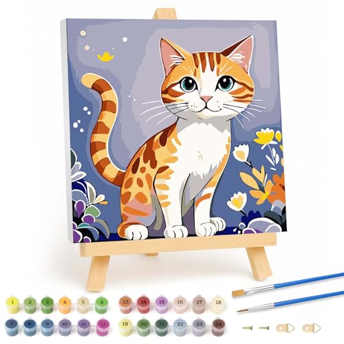 Qiukoo Malen Nach Zahlen Kinder mit Rahmen - Malen Nach Zahlen Kinder ab 6 7 8 9 10 Jahre Mädchen und Junge, Tiere Paint by Numbers für Geschenke und Wand Dekoration 20x20cm Mit Staffelei von Qiukoo