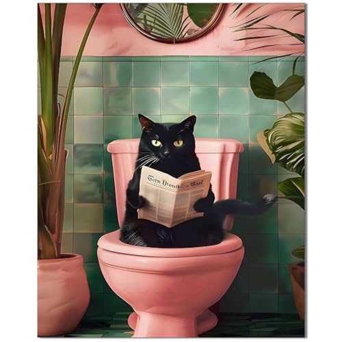 Qiukoo Malen nach Zahlen Erwachsene – Lustiges Katzenmotiv auf Toilette, 40x50 cm – Kreatives DIY Set für Erwachsene und Anfänger, Entspannendes Bastelset mit Zahlenfeld（Ohne Rahmen） von Qiukoo