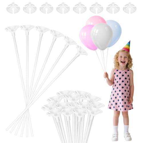30 Stück Luftballon Stäbe，32cm Wiederverwendbar Luftballon Ständer，Schüttelbarer Ballonständer für Geburtstagsfeiern, Familienfeiern,alle Arten von Festlichen Partydekorationen（Weiß） von Qiuruoo