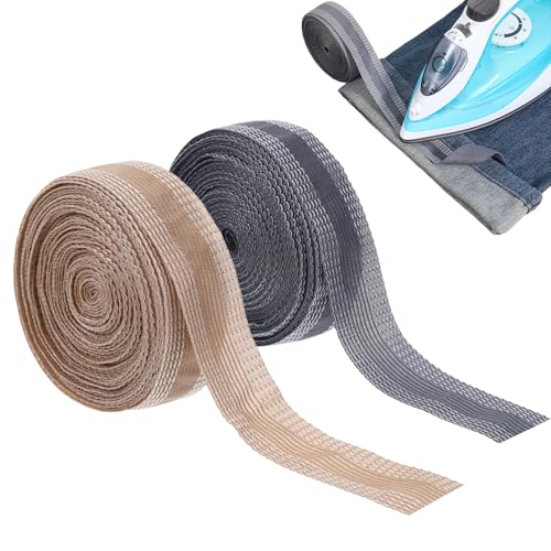 Qiuruoo 2 Stück 10m*25mm Saumband Zum Aufbügeln，Nahtband Zum Aufbügeln，Zum Bügeln von Textilien wie Hosen und Gardinen, Gardinen Kürzen Ohne Nähen,Hose Kürzen Ohne Nähen（Grau + Khaki） von Qiuruoo