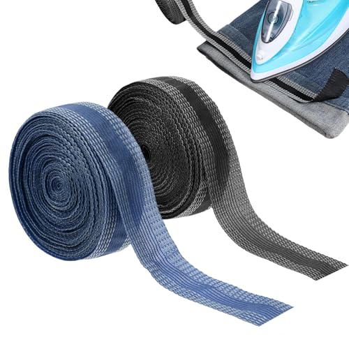 Qiuruoo 2 Stück 10m*25mm Saumband Zum Aufbügeln，Nahtband Zum Aufbügeln，Zum Bügeln von Textilien wie Hosen und Gardinen, Gardinen Kürzen Ohne Nähen,Hose Kürzen Ohne Nähen(Schwarz + Blau) von Qiuruoo