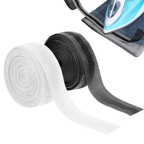 Qiuruoo 2 Stück 10m*25mm Saumband Zum Aufbügeln waschfest，Nahtband Zum Aufbügeln，Zum Bügeln von Textilien wie Hosen und Gardinen, Gardinen Kürzen Ohne Nähen,Hose Kürzen Ohne Nähen(Schwarz + Weiß) von Qiuruoo