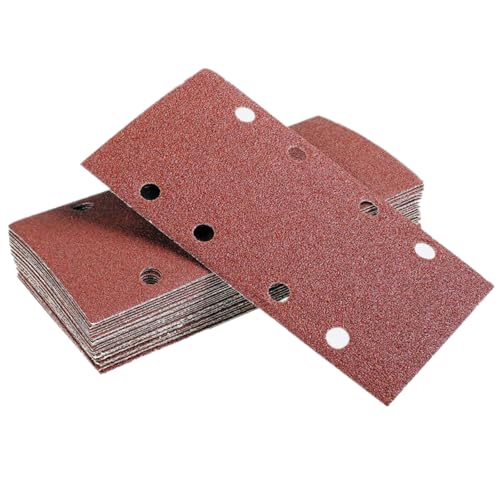 Qivine 120 Stück Schleifpapier Holz, 8 Löcher Schleifpapier Fein Körnung 40/60/80/100/120/150/180/240/320/400/600/800, Schleifpads mit Klettverschluss für Schwingschleifer (115 * 110mm) von Qivine