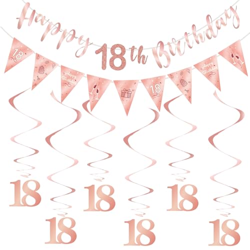 Qivine 18. Geburtstag Deko, Rose Gold Geburtstagsdeko, Einfach zu Benutzen & DIY, Groß Happy Birthday Banner & Bänder Drapieren für 18 Geburtstag Junge Mädchen Party Deko Qivine 18. Geburtstag Deko, Rose Gold Geburtstagsdeko, Einfach zu Benutzen & DIY, Groß Happy Birthday Banner & Bänder Drapieren für 18 Geburtstag Junge Mädchen Party Deko von Qivine