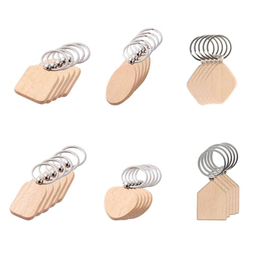 Qivine 30 Stück Holz Schlüsselanhänger, Hölzerner Schlüsselbund, DIY Blanko Schlüsselanhänger mit Schlüsselring, Personalisierter Holz Schlüsselbund, 6 Formen, für Malen, Dekoration, Geschenke Qivine 30 Stück Holz Schlüsselanhänger, Hölzerner Schlüsselbund, DIY Blanko Schlüsselanhänger mit Schlüsselring, Personalisierter Holz Schlüsselbund, 6 Formen, für Malen, Dekoration, Geschenke von Qivine