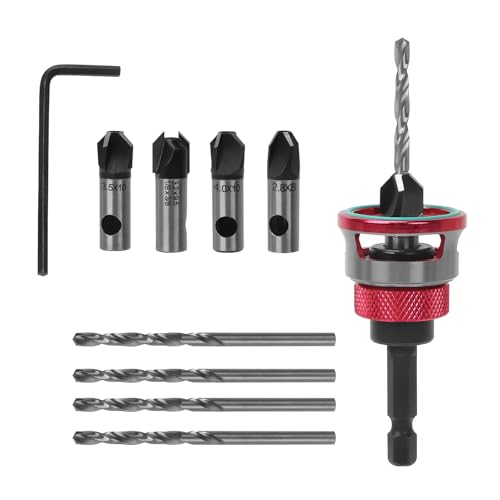Qivine 8/10mm Bohrer mit Senker Holz, Metall Bohrsenker mit Tiefenanschlag 1/4" Hex Schaft, Präzise Bohrungen Senkkopfbohrer Holz für Holzverarbeitung (Gold) von Qivine