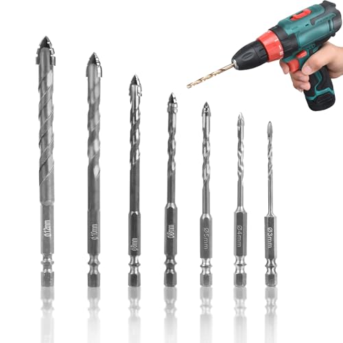 Qivine Metall Bohrer Set, 7 Stück Bohrersets Stahlbohrer Metallbohrer Set Profi, Eisenbohrer Spiralbohrer Metall 3mm 4mm 5mm 6mm 8mm 10mm 12mm, Exzenterbohrer Bohrerset Holzbohrer Lang (Silber) von Qivine
