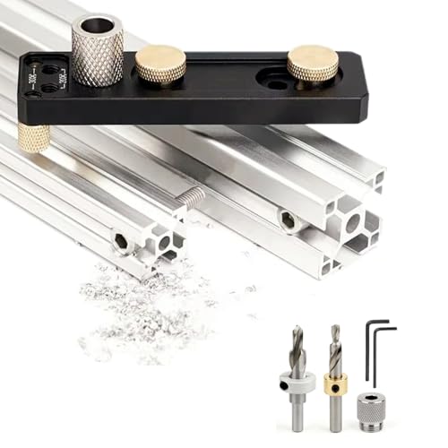 Qivine Vollaluminium Taschenloch Bohrschablone, Winkelbohrführung Pocket Hole Jig Set mit M8 M6 Bohrer, Bohrhilfe Positionierer für Holzbearbeitung, Heimwerken, Handwerk von Qivine