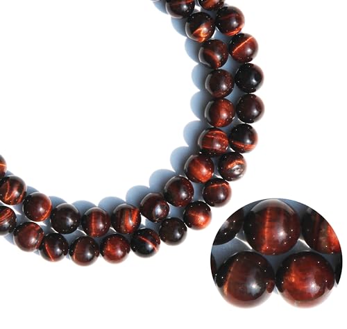 Qiwan Natürliche Edelsteine, runde lose Perlen, DIY-Schmuckherstellung, 1 Strang, 10 mm, natürliches rotes Tigerauge von Qiwan