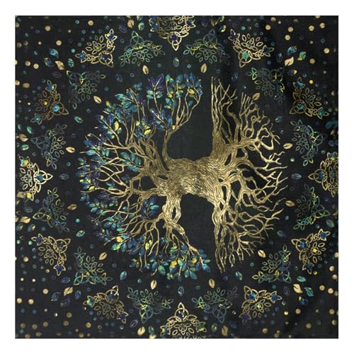 Qiwieod Tarotkarten-Altartuch, Altartuch Tarottuch, Baum des Lebens Tarotkarten Tischdecke, Tarot-Spread-Tuch, 23x23 Zoll Quadratisches Tarottuch, Altarteppich, Baum des Lebens, Tischdecke von Qiwieod