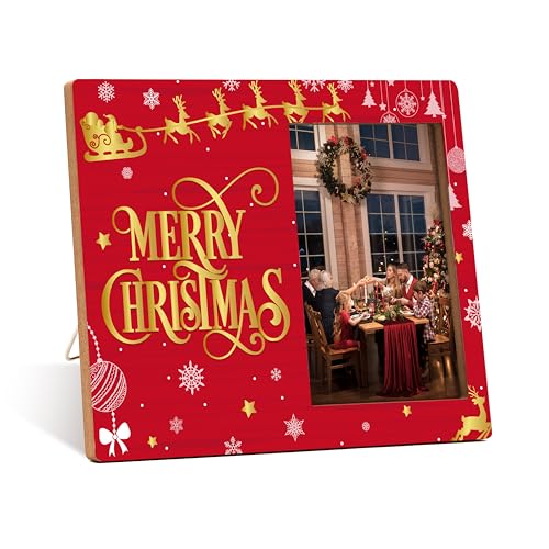 Bilderrahmen mit Aufschrift "Merry Christmas", Weihnachtsmann, Rentier und Schlitten, roter Holz-Tisch-Bilderrahmen mit Ständer, Weihnachtsrahmen, Geschenke für Familie und Freunde, C13 Bilderrahmen mit Aufschrift "Merry Christmas", Weihnachtsmann, Rentier und Schlitten, roter Holz-Tisch-Bilderrahmen mit Ständer, Weihnachtsrahmen, Geschenke für Familie und Freunde, C13 von Qiwog