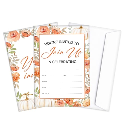 Qiwog Einladungskarten für Thanksgiving, 25 Herbstfeiertage mit Umschlägen, Einladungskarten für Herbst, Babyparty, Hochzeit, Geburtstag, Erntedankfest, Partyzubehör, Dekoration, A04 von Qiwog