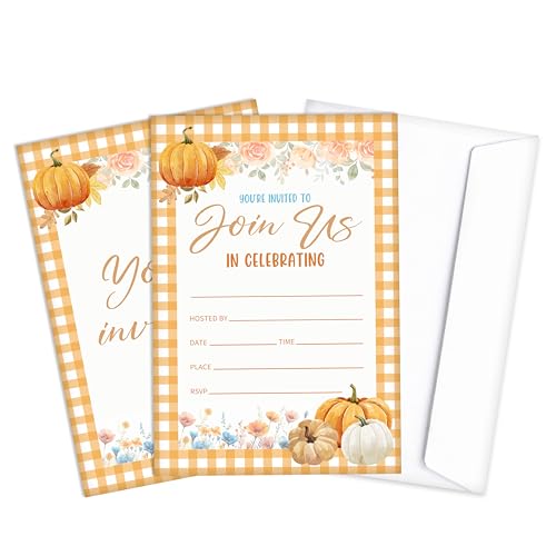 Qiwog Einladungskarten für Thanksgiving, 25 Herbstfeiertage mit Umschlägen, Einladungskarten für Herbst, Babyparty, Hochzeit, Geburtstag, Erntedankfest, Partyzubehör, Dekoration, A05 von Qiwog