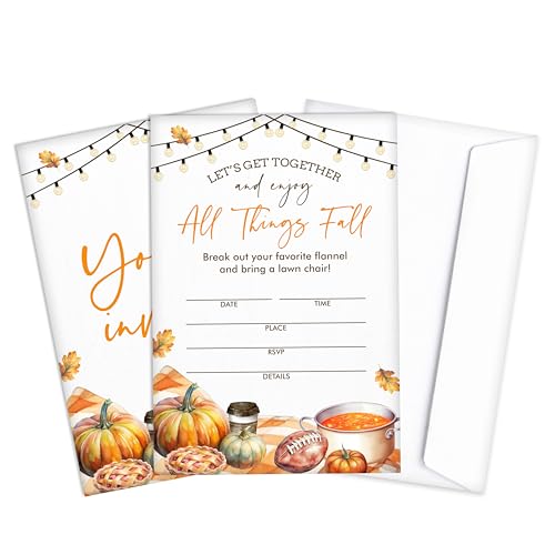Qiwog Einladungskarten für Thanksgiving, 25 Stück, Herbst-Urlaubseinladungen mit Umschlägen, Einladungskarten für Herbst, Babyparty, Hochzeit, Geburtstag, Erntedankfest, Partyzubehör, Dekoration, A06 von Qiwog