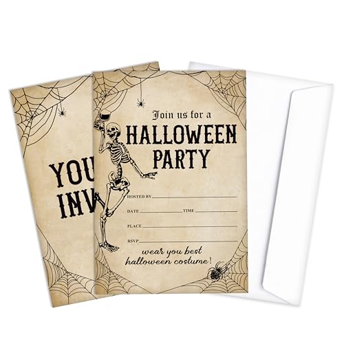 Qiwog Halloween Party Einladungen, 25 Vintage Gothic Party Einladungskarten mit Umschlägen, Einladungskarten für Geburtstag Gruselige Party, Halloween Party Supplies Dekoration, A10 von Qiwog