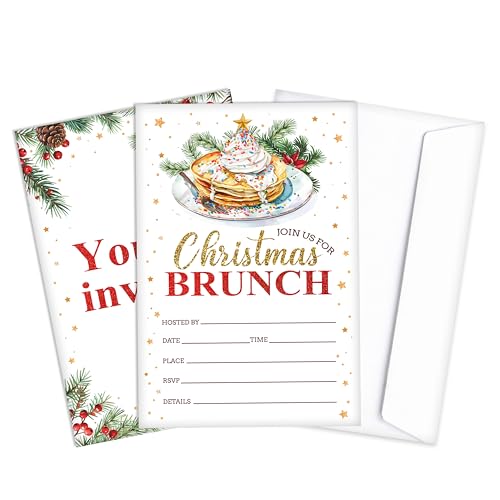 Qiwog Weihnachts-Brunch-Party-Einladungen, 25 Stück Weihnachts-Einladungskarten mit Umschlägen, Einladungskarten für Weihnachten, Hochzeit, Geburtstag, Babyparty, Weihnachtsfeierbedarf, Dekoration von Qiwog