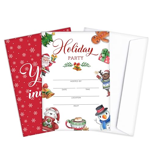 Qiwog Weihnachtsfeier Einladungen, 25 Xmas Einladungskarten mit Umschlägen, Einladungskarten für Weihnachten, Hochzeit, Geburtstag, Babyparty, Weihnachtsfeier Supplies Dekoration, A02 von Qiwog