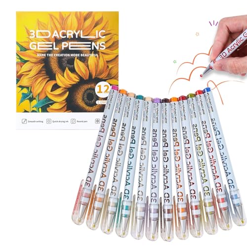3D Acrylic Gel Pens, 1.0mm Acrylmarker Gelstifte mit Feiner Spitze, Farbgelstifte for Ausmalen, Mehrfarbiges Marker Kunst Tintenstift Set for Schwarzes Papier - Kritzeleien, Zeichnen(12 colors) von Qixfyze