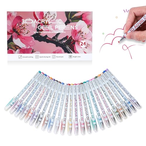 3D Acrylic Gel Pens, 1.0mm Acrylmarker Gelstifte mit Feiner Spitze, Farbgelstifte for Ausmalen, Mehrfarbiges Marker Kunst Tintenstift Set for Schwarzes Papier - Kritzeleien, Zeichnen(24 colors) von Qixfyze