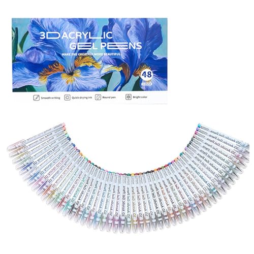3D Acrylic Gel Pens, 1.0mm Acrylmarker Gelstifte mit Feiner Spitze, Farbgelstifte for Ausmalen, Mehrfarbiges Marker Kunst Tintenstift Set for Schwarzes Papier - Kritzeleien, Zeichnen(48 colors) von Qixfyze