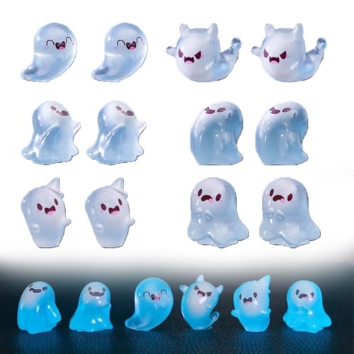 Qixfyze Upliftgift Im Dunkeln Leuchtende Mini-Geisterfiguren, Süße Halloween-Miniatur-Geisterfiguren Aus Kunstharz, Gruselige Mini-Geisterornamente Aus Kunstharz(12pcs) von Qixfyze