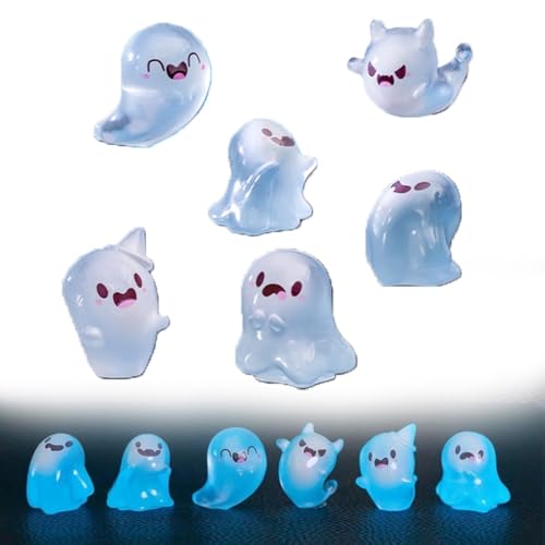 Qixfyze Upliftgift Im Dunkeln Leuchtende Mini-Geisterfiguren, Süße Halloween-Miniatur-Geisterfiguren Aus Kunstharz, Gruselige Mini-Geisterornamente Aus Kunstharz(6pcs) von Qixfyze