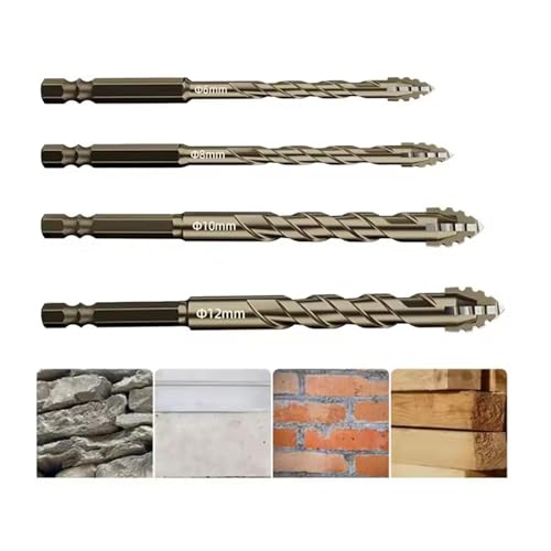 Vierschneidiger Gezackter Exzenterbohrer, 2025 Multifunktionaler Hochfester, Titanbeschichteter Spiral Gewindebohrer Satz mit Vier Nuten, Hochleistungs Mehrzweckwerkzeug(4 PCS Kit [6+8+10+12mm]) von Qixfyze