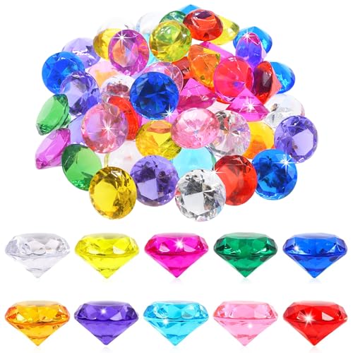 Qixuer 65 Stück Edelsteine für Kinder 30mm Diamanten Kinder, Acryl Diamanten Deko Bunt, Edelsteine Groß für Vasenfüller, Hochzeit Vasen Tischdeko,Partydekorationen von Qixuer