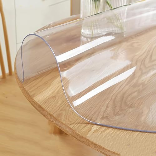 Qiydia Runder Durchsichtiger Tischschutz, 2mm Dicke Schreibtischunterlage, Wiederverwendbare PVC-schreibtischabdeckung, wasserdichte Tischdecke für Esszimmertisch(D:120cm/47, Clear) von Qiydia