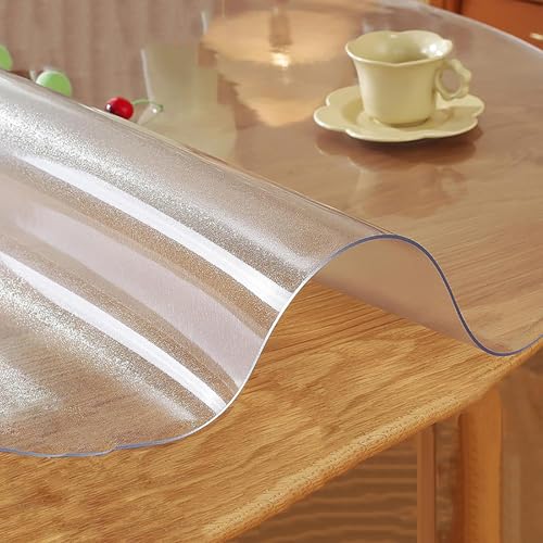Qiydia Runder Durchsichtiger Tischschutz, 2mm Dicke Schreibtischunterlage, Wiederverwendbare PVC-schreibtischabdeckung, wasserdichte Tischdecke für Esszimmertisch(D:130cm/51, Frosted) von Qiydia