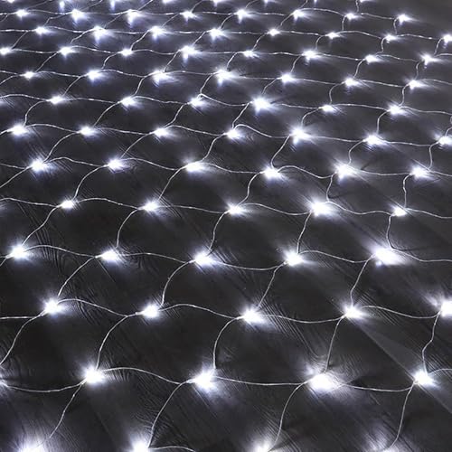 Qiydia Weihnachts-led-lichternetz, Verbindbare Netzlichter, Niederspannungs-lichterketten mit 8 Modi für Weihnachtsbäume, Büsche, Hochzeiten, Gartendekorationen Im Freien(1.5m x 1.5m 96led, White) von Qiydia