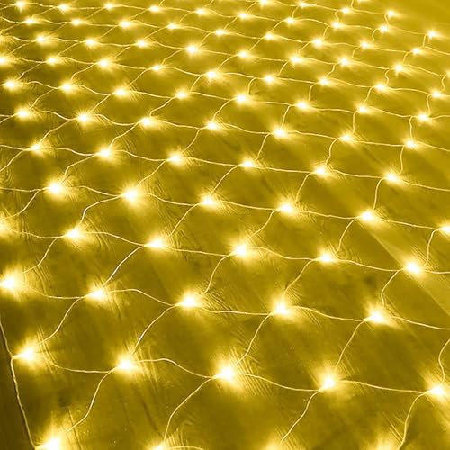 Qiydia Weihnachts-led-lichternetz, Verbindbare Netzlichter, Niederspannungs-lichterketten mit 8 Modi für Weihnachtsbäume, Büsche, Hochzeiten, Gartendekorationen Im Freien(2m x 2m 144led, Warm White) von Qiydia