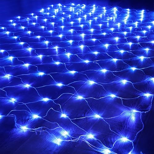Qiydia Weihnachts-led-lichternetz, wasserdichte Netz-feenkette, 8 Modi Dekorative Netzlichter für Weihnachtsbäume, Büsche, Hochzeit, Garten, Party, Drinnen Und Draußen(1.5m x 1.5m 96led, Blue) von Qiydia
