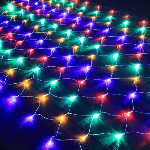 Qiydia Weihnachts-led-lichternetz, wasserdichte Netz-feenkette, 8 Modi Dekorative Netzlichter für Weihnachtsbäume, Büsche, Hochzeit, Garten, Party, Drinnen Und Draußen(2m x 2m 144led, Color) von Qiydia