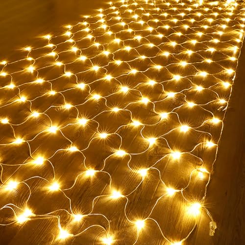Qiydia Weihnachts-led-lichternetz, wasserdichte Netz-feenkette, 8 Modi Dekorative Netzlichter für Weihnachtsbäume, Büsche, Hochzeit, Garten, Party, Drinnen Und Draußen(6m x 4m 880led, Warm) von Qiydia