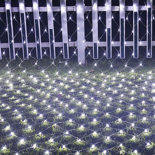 Qiydia wasserdichte Led-lichternetze für Den Außenbereich, 8 Beleuchtungsmodi, Verbindbare Netzlichter für Weihnachtsbäume, Büsche, Hochzeiten, Gärten, Draußen, Drinnen(3m x 2m 200led, White) von Qiydia