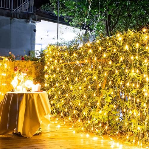Qiydia wasserdichte Led-lichternetze für Den Außenbereich, 8 Beleuchtungsmodi, Verbindbare Netzlichter für Weihnachtsbäume, Büsche, Hochzeiten, Gärten, Draußen, Drinnen(3m x 2m 320led, Warm) von Qiydia
