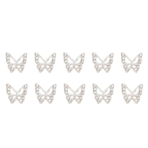 10 Schmetterlings-Nagelkunst-Schmuckstücke, Metall Anhänger, 3D-Nagelkunst-Zubehör, Glänzende Beliebte Modeaccessoires Für Frauen Und Mädchen (Silber) von Qizeroty