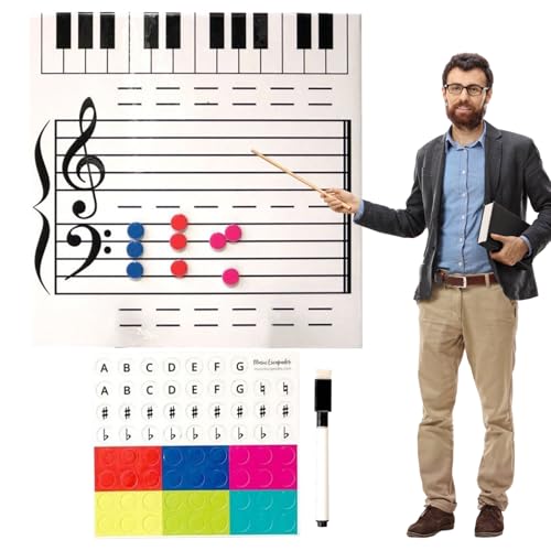 Keyboard-Übungsblätter, 25x25cm, Klaviertafel, Trocken Abwischbar Whiteboard Doppelseitig, Magnetisches Personal-Whiteboard Mit Marker, Musikpersonal, Musikunterricht Zubehör von Qizeroty