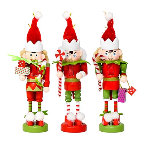 Qizeroty Nussknacker Deko - 12 cm Holzfigur - 3 Teile Festdeko Für Christbaum Tisch Kamin Fenster Tischdekoration Festtisch von Qizeroty
