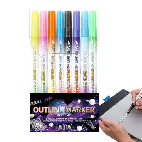 Qizeroty Outline Marker Pens - 8-tlg Glitzer Umrissstifte Set - Doppelseitige Marker Zum Dokumentemarkieren Bastelprojekte Kalenderplanung Geburtstagskarten Qizeroty Outline Marker Pens - 8-tlg Glitzer Umrissstifte Set - Doppelseitige Marker Zum Dokumentemarkieren Bastelprojekte Kalenderplanung Geburtstagskarten von Qizeroty