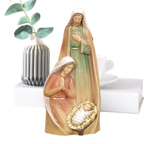 Qkbuza Holzfigur Heilige Familie, geschnitzte Holzsammlung Figuren Jesus Krippe, handbemalt, traditionelles Tischdisplay Weihnachtsbaumschmuck Qkbuza Holzfigur Heilige Familie, geschnitzte Holzsammlung Figuren Jesus Krippe, handbemalt, traditionelles Tischdisplay Weihnachtsbaumschmuck von Qkbuza