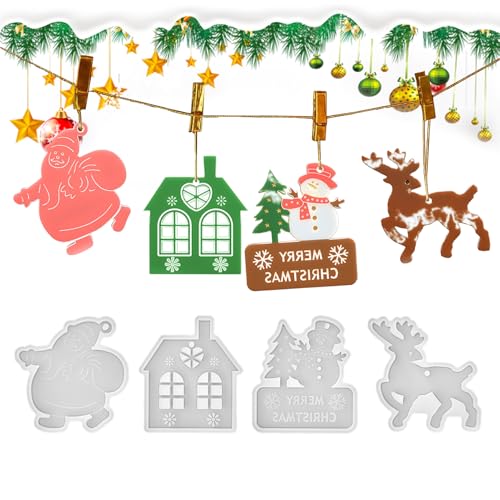 Qkbuza Silikonform Weihnachten Anhänger Gießform Weihnachten Epoxidharz Anhänger Form Kit Für Schmuck Schlüsselanhänger Machen Urlaub Party Ornamente Halskette Basteln Zubehör Für Feiertage Hochzeit von Qkbuza