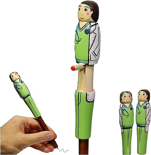 Qklovni Lustiges Krankenschwester-/Arzt-Stift-Geschenk, einzigartiger hölzerner Puppen-Kugelschreiber, lustige Tintin-Stand-up-Stifte für Jungen, Ornament, personalisierte Krankenschwester-Geschenke von Qklovni