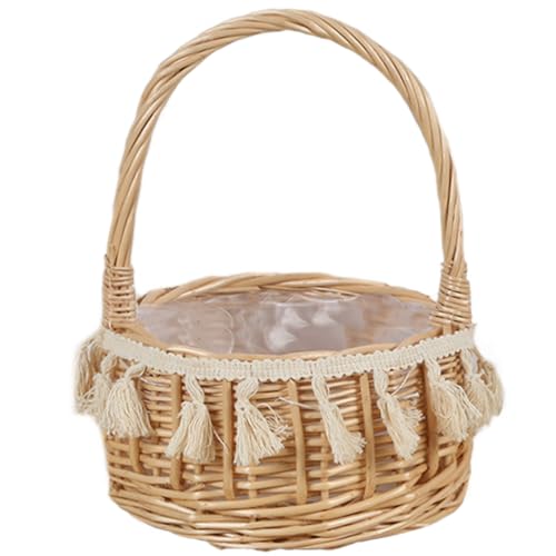 Blumenmädchenkorb, gewebter Blumenmädchenkorb mit Griff Plastik Liner für Hochzeitsdekor Style2, Wicker mit Griff von QmjdDymx