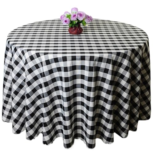 Plaid Tischdecke, 71 Zoll Buffalo Plaid runde Tischdecke, Baumwollwäsche schwarz und weiß kariert, fleckresistent für die Küche Esszimmer von QmjdDymx