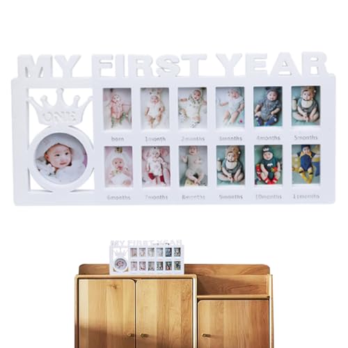 QmjdDymx Baby Bilderrahmen, mein erstes Jahr Bilderrahmen 12 Monate Babyfoto Collage Weiß, mein erstes Jahr, Album von QmjdDymx